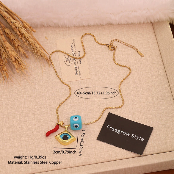 Wholesale Personalized Eye And Small Pepper Coral Copper Pendant Necklace
