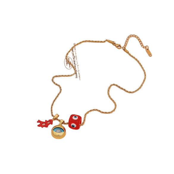 Wholesale Personalized Eye And Small Pepper Coral Copper Pendant Necklace