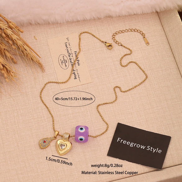 Wholesale Personalized Eye And Small Pepper Coral Copper Pendant Necklace
