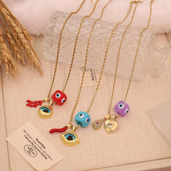 Wholesale Personalized Eye And Small Pepper Coral Copper Pendant Necklace