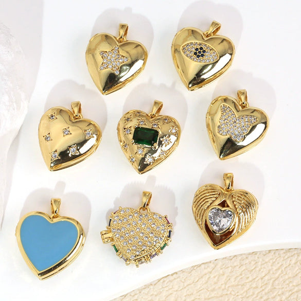 Wholesale Photo Album Pendant Copper Heart Shape Micro Inlay Diamond Electroplated