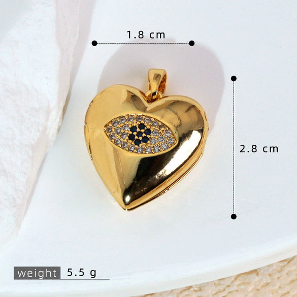 Wholesale Photo Album Pendant Copper Heart Shape Micro Inlay Diamond Electroplated