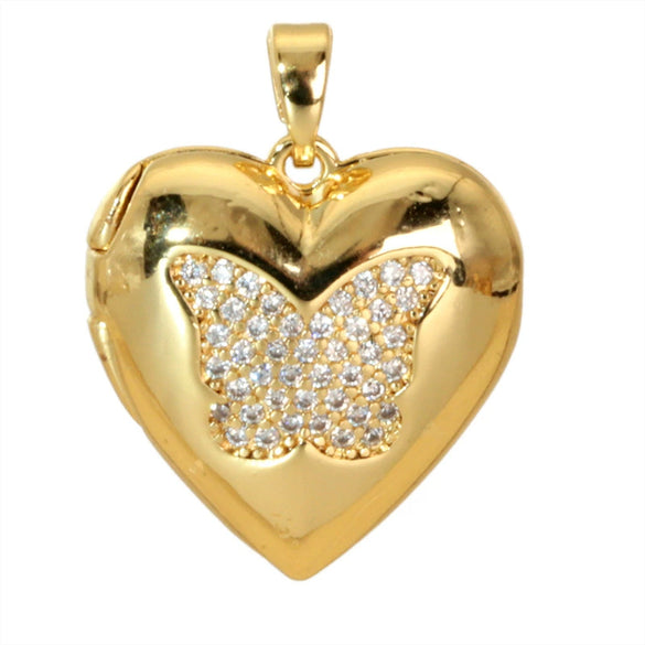 Wholesale Photo Album Pendant Copper Heart Shape Micro Inlay Diamond Electroplated