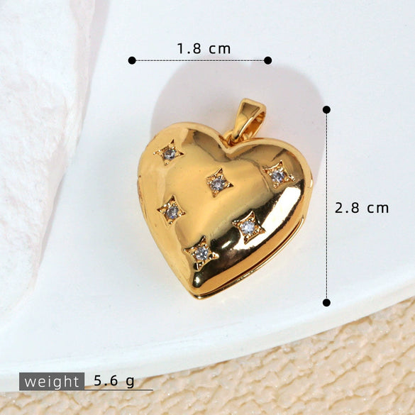 Wholesale Photo Album Pendant Copper Heart Shape Micro Inlay Diamond Electroplated