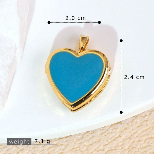 Wholesale Photo Album Pendant Copper Heart Shape Micro Inlay Diamond Electroplated