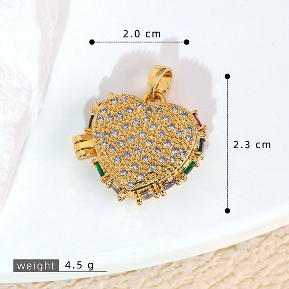 Wholesale Photo Album Pendant Copper Heart Shape Micro Inlay Diamond Electroplated