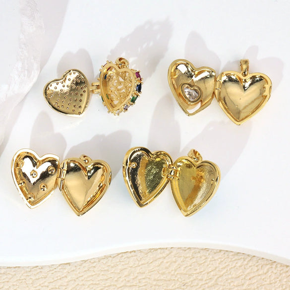 Wholesale Photo Album Pendant Copper Heart Shape Micro Inlay Diamond Electroplated