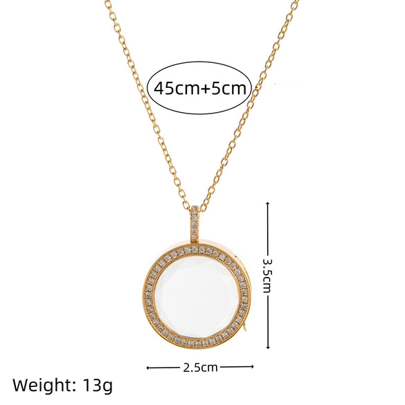 Wholesale Photo Box Pendant Retro Style Geometric Copper Titanium Steel Electroplating O Word Chain Unisex
