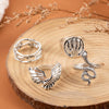 Wholesale 6Piece Set Bohemian Style Leaf Geometric Ring And Open Bracelet Combination In Alloy With Electroplating For Women