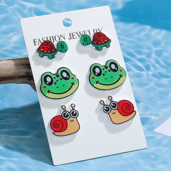 Wholesale 3 Piece Set Creative Bee Earrings With Cute Bee Fruit Chicken Acrylic Pendant For Women