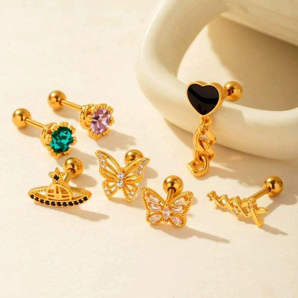 Wholesale Piercing Earrings Titanium Steel Geometric Electroplating For Women