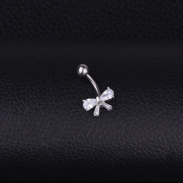 Wholesale Piercing Jewelry Stainless Steel Inlaid Zircon Bow Navel Nail Unisex
