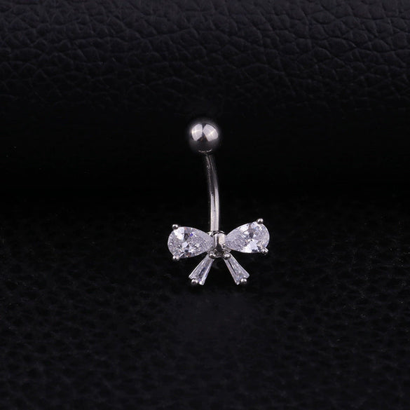 Wholesale Piercing Jewelry Stainless Steel Inlaid Zircon Bow Navel Nail Unisex