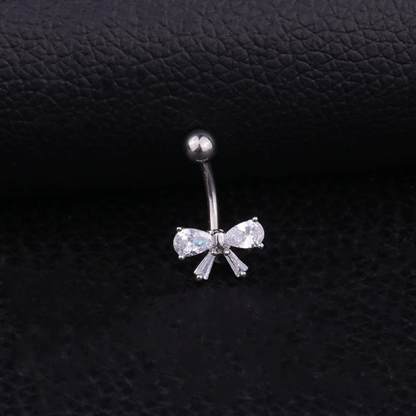 Wholesale Piercing Jewelry Stainless Steel Inlaid Zircon Bow Navel Nail Unisex