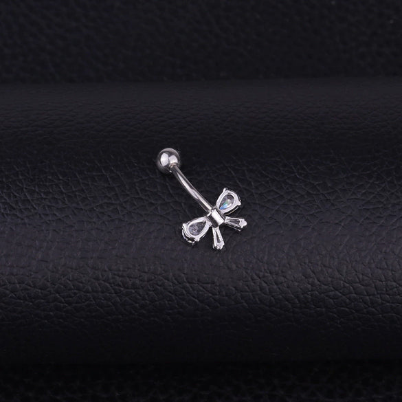 Wholesale Piercing Jewelry Stainless Steel Inlaid Zircon Bow Navel Nail Unisex