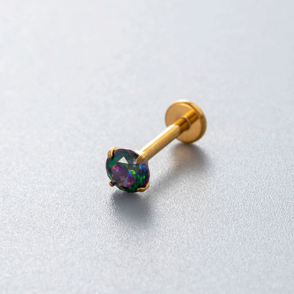 Wholesale Piercing Jewelry Titanium Alloy Inlaid With Colorful Zircon Geometric Style Electroplated