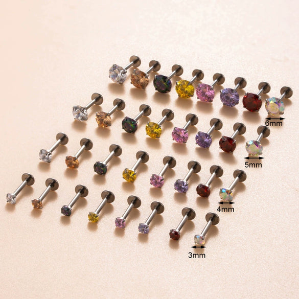 Wholesale Piercing Jewelry Titanium Alloy Inlaid With Colorful Zircon Geometric Style Electroplated