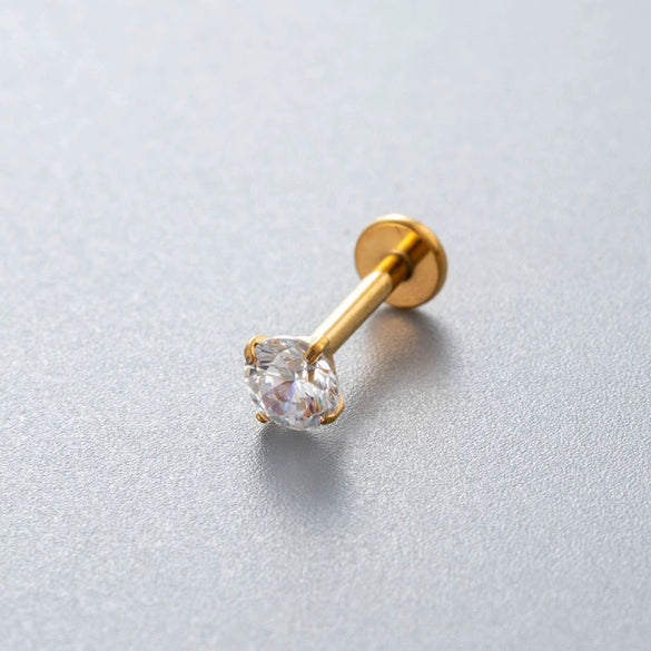 Wholesale Piercing Jewelry Titanium Alloy Inlaid With Colorful Zircon Geometric Style Electroplated