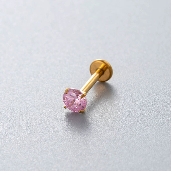 Wholesale Piercing Jewelry Titanium Alloy Inlaid With Colorful Zircon Geometric Style Electroplated