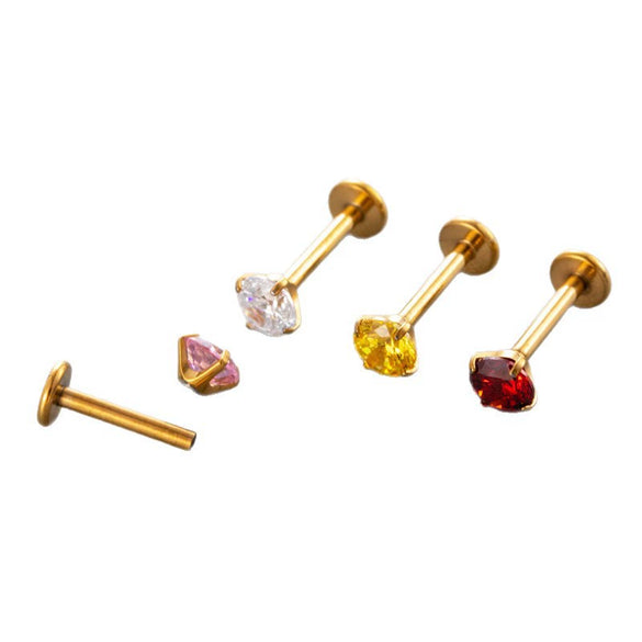 Wholesale Piercing Jewelry Titanium Alloy Inlaid With Colorful Zircon Geometric Style Electroplated