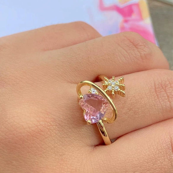 Wholesale Pink Love Opening Ring For Women Alloy With Micro Inlaid Zircon Heart Shaped Design