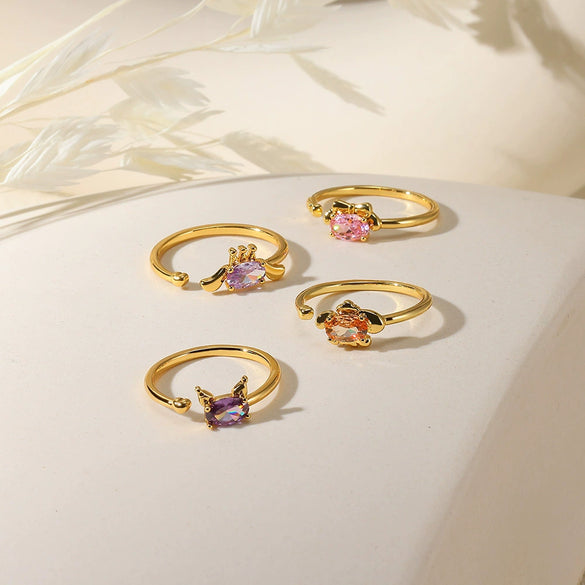 Wholesale Pink Zircon Geometric Copper Ring With Electroplating Unisex And Sweet Personality Open Design