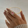Wholesale Pink Zircon Ring In Ins Style Stainless Steel Geometric Shape Electroplating For Ladies