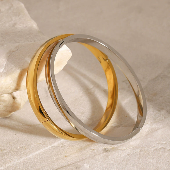 Wholesale Plain Ring Bracelet In Stainless Steel With Geometric Style Photosensitive Surface And Buckle Electroplated