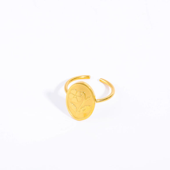 Wholesale Plant Flowers Style Geometric Titanium Steel Open Ring Electroplated With 18K Gold And Zircon Birthstone