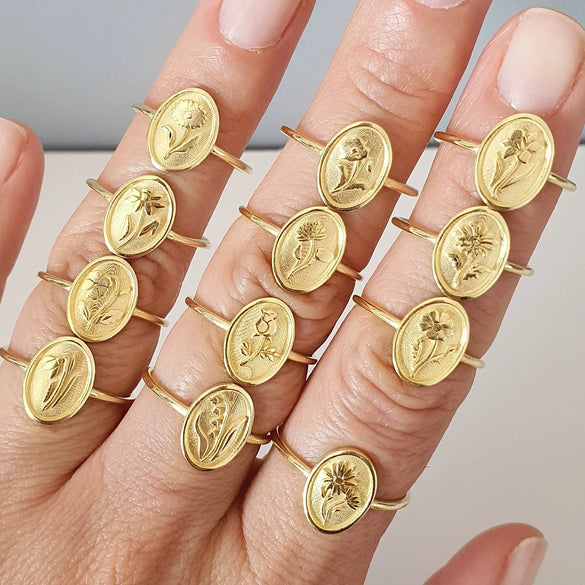 Wholesale Plant Flowers Style Geometric Titanium Steel Open Ring Electroplated With 18K Gold And Zircon Birthstone