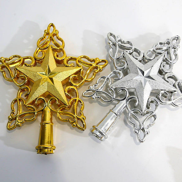 Wholesale Plastic Electroplated Fivepointed Star Christmas Tree Topper Decoration