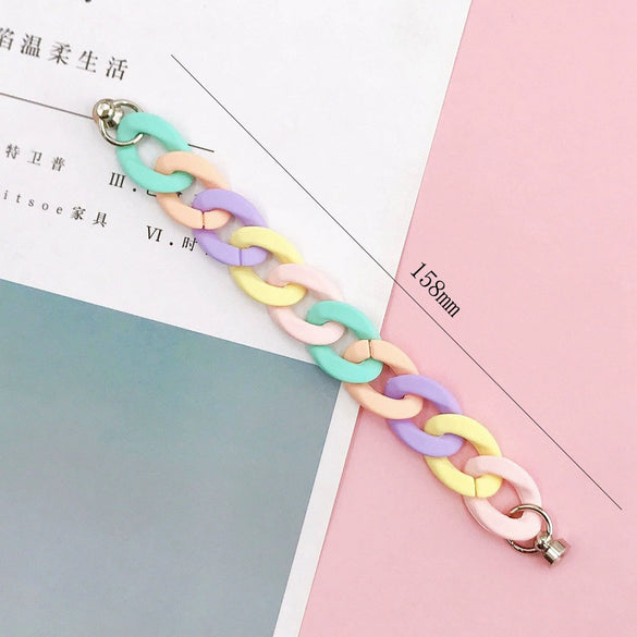 Wholesale Plastic Resin Acrylic Chain Bracelet Phone Hanging Chain Jewelry Accessories With Painting For Girls