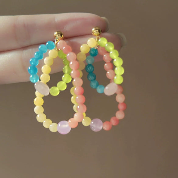 Wholesale Plastic Resin Handmade Flower Tassel Earrings With Silver Needle In Small Fresh Style