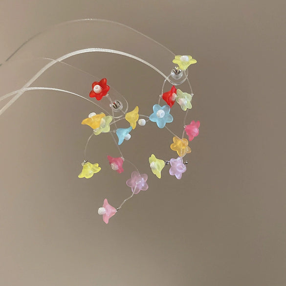 Wholesale Plastic Resin Handmade Flower Tassel Earrings With Silver Needle In Small Fresh Style