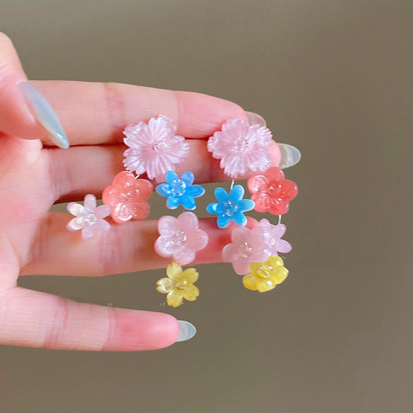 Wholesale Plastic Resin Handmade Flower Tassel Earrings With Silver Needle In Small Fresh Style
