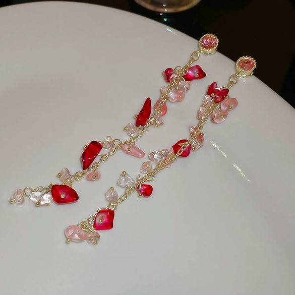 Wholesale Plastic Resin Handmade Flower Tassel Earrings With Silver Needle In Small Fresh Style