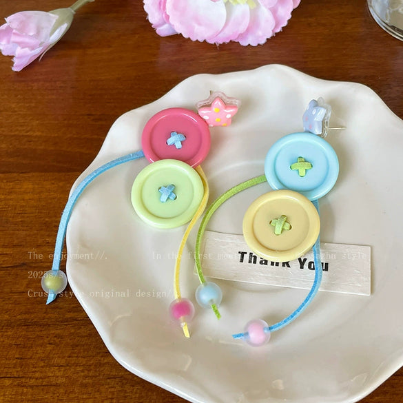 Wholesale Plastic Resin Handmade Flower Tassel Earrings With Silver Needle In Small Fresh Style