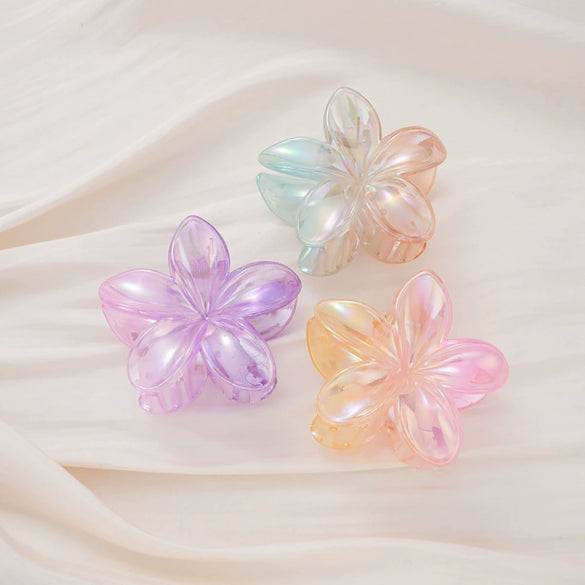 Wholesale Plastic Resin Jelly Color Frangipani Electroplated Hair Clips For Women