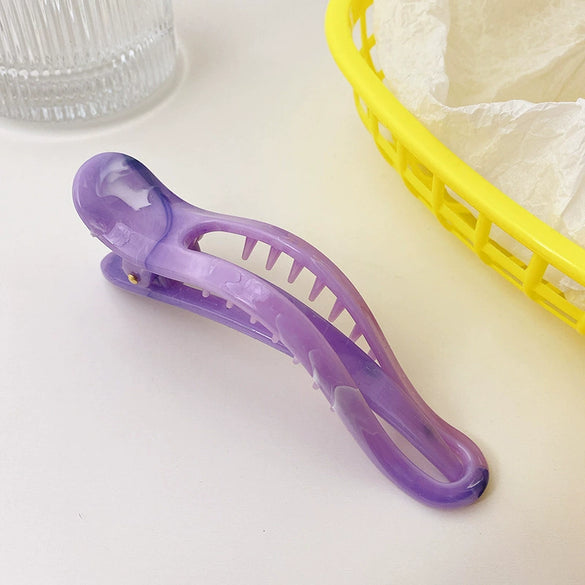 Wholesale Plastic Resin Marble Pattern Heart Shape Handmade Girl's Side Hairpin Horizontal Clip Duckbill Clip