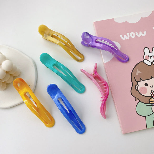 Wholesale Plastic Resin Marble Pattern Heart Shape Handmade Girl's Side Hairpin Horizontal Clip Duckbill Clip