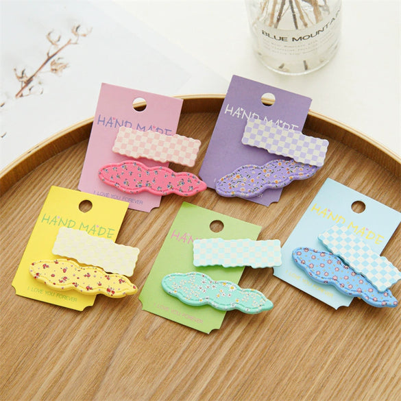 Wholesale Plastic Resin Sweet Handmade Duckbill Clip Hair Accessories With Wave Plaid And Colorful Floral Design For Girls