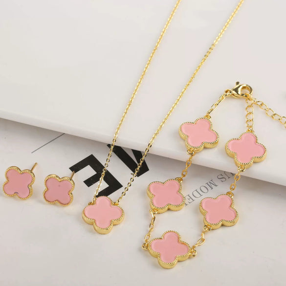 Wholesale Plastic Shell Volcanic Lava Rock Retro 3 Piece Set For Ladies Copper 18K Gold Plated With Plant Flower Pattern Electroplated