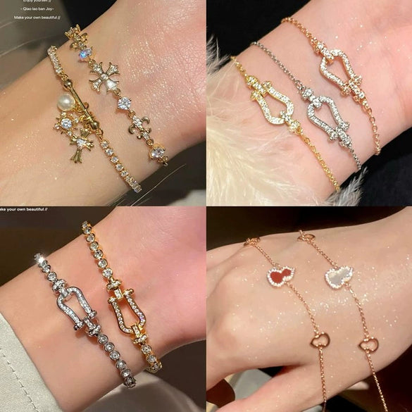 Wholesale Plastic Zircon Horseshoe Buckle Geometric Minimalist Bracelet