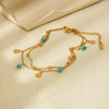 Wholesale Plated 18K Stainless Steel Geometric Natural Turquoise Pendant Mini Shell Tassel Doublelayer Foot Chain For Women