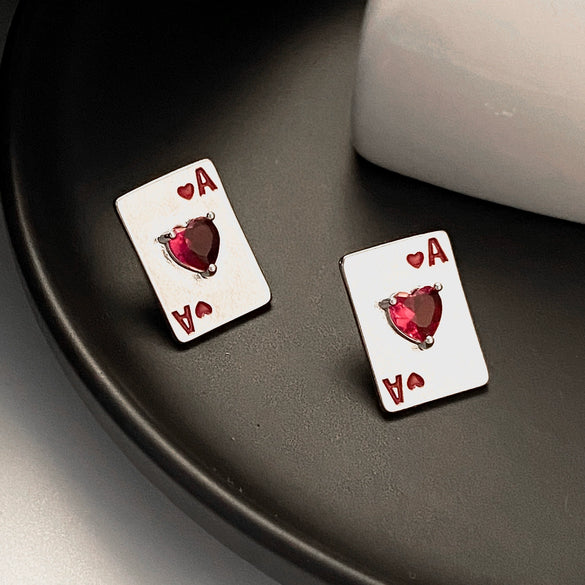 Wholesale Playing Card Earrings Copper Inlaid Heart Rhinestone Geometric Electroplating For Women