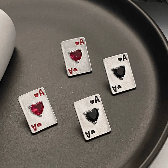 Wholesale Playing Card Earrings Copper Inlaid Heart Rhinestone Geometric Electroplating For Women