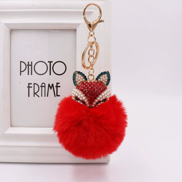 Wholesale Plush Alloy Fox Head Fur Ball Bag Pendant Key Chain