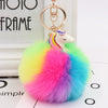 Wholesale Plush Alloy Unicorn Fur Ball Keychain With Colorful Stripes