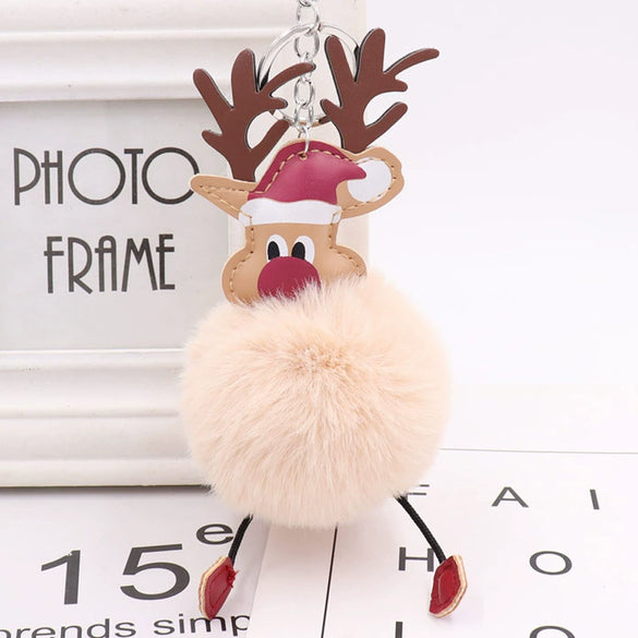 Wholesale Plush Fawn Fur Ball Elk Christmas Keychain Bag Pendant