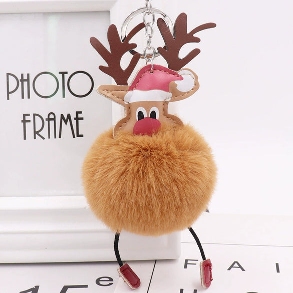 Wholesale Plush Fawn Fur Ball Elk Christmas Keychain Bag Pendant